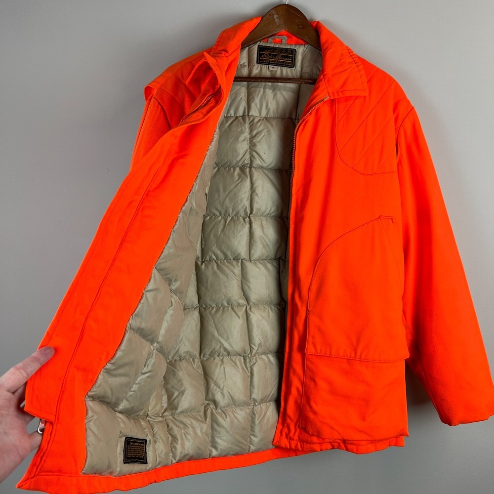 Vintage Eddie Bauer Hunting Jacket Mens Medium Blaze Orange Goose Down Quilted